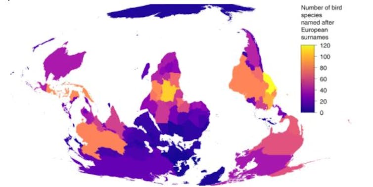 map showing bird names