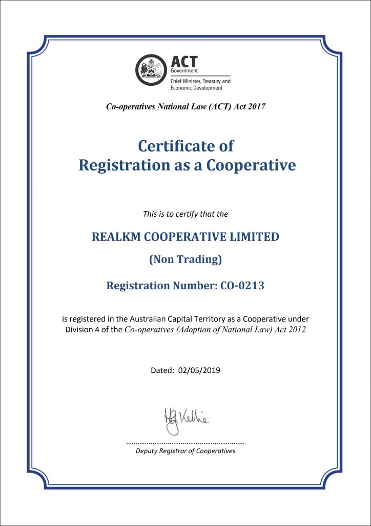 RealKM Cooperative Limited Certificate of Registration