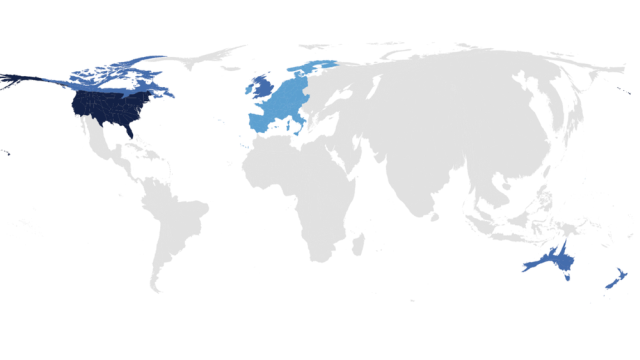 Blue countries represent the locations of 93 percent of studies published in Psychological Science in 2017