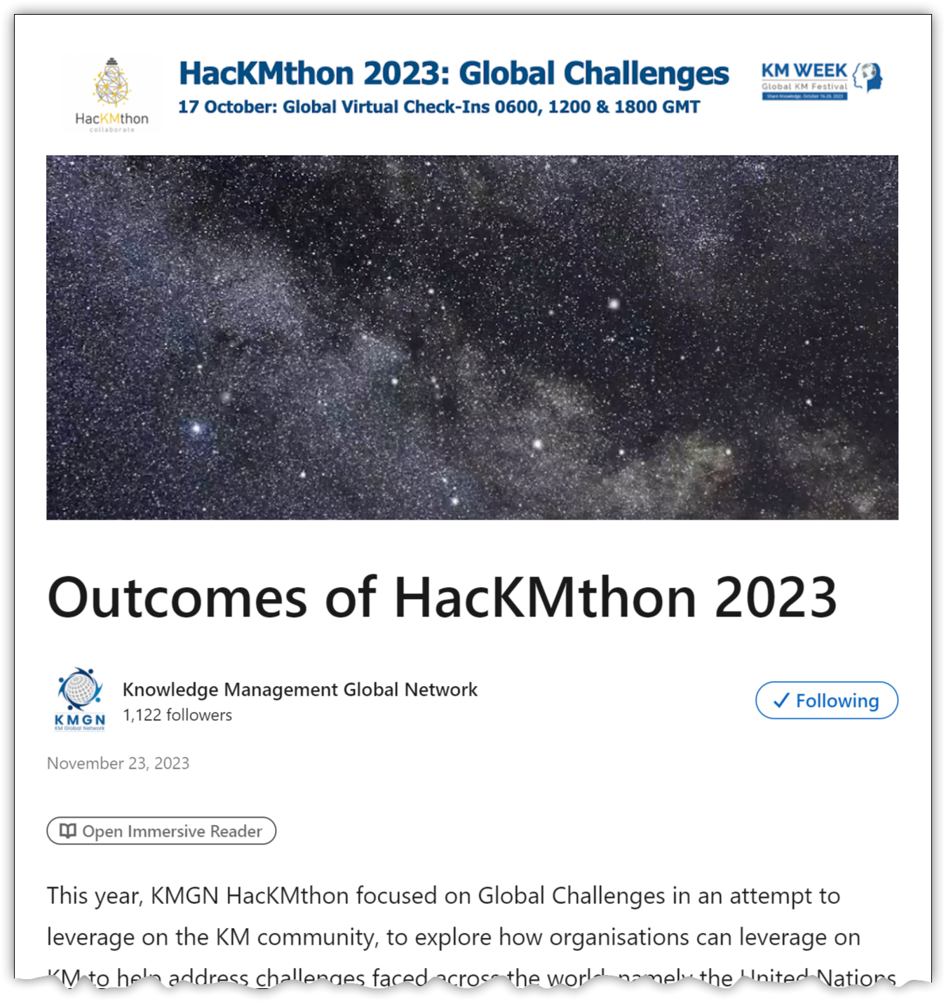 Outcomes of HacKMthon 2023